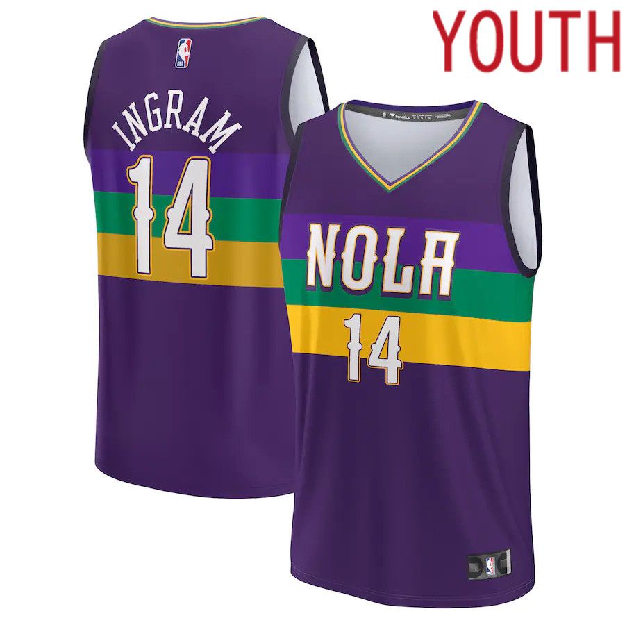 Youth New Orleans Pelicans 14 Brandon Ingram Fanatics Branded Purple City Edition 2022-23 Fastbreak NBA Jersey